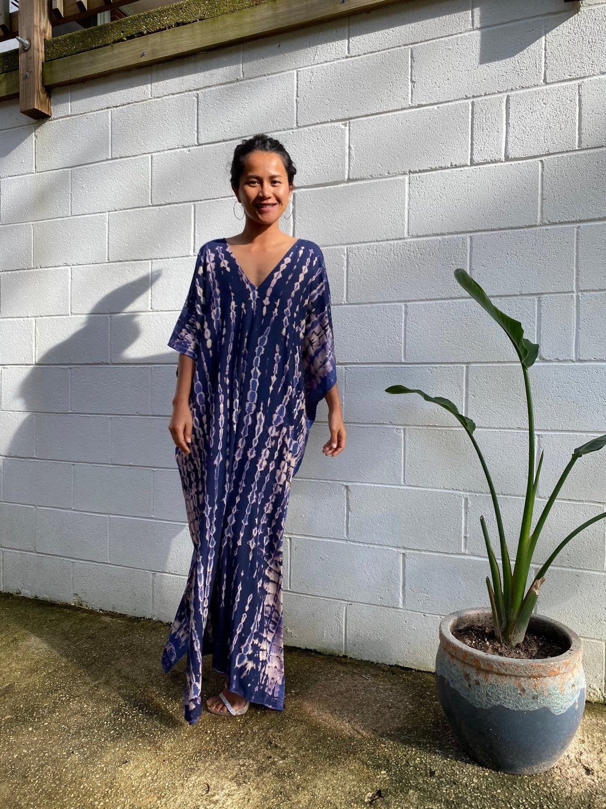 Camila Kaftan in Dark Blue and Purple Tie Dye-CM-3-50-Mala Handworks