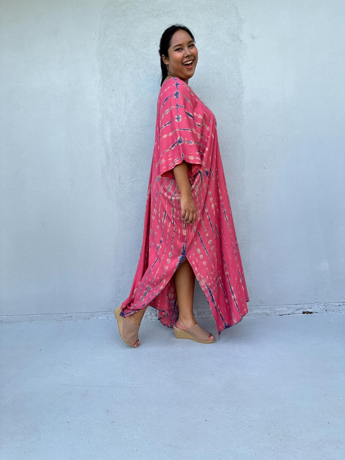 Camila Kaftan in Fuchsia & Blue Tie Dye-CM-56-50-Mala Handworks