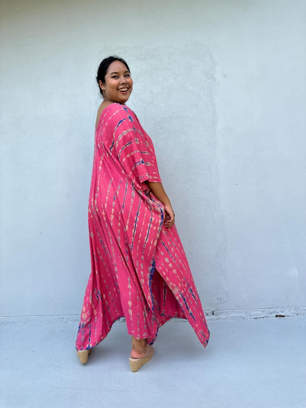 Camila Kaftan in Fuchsia & Blue Tie Dye-CM-56-50-Mala Handworks