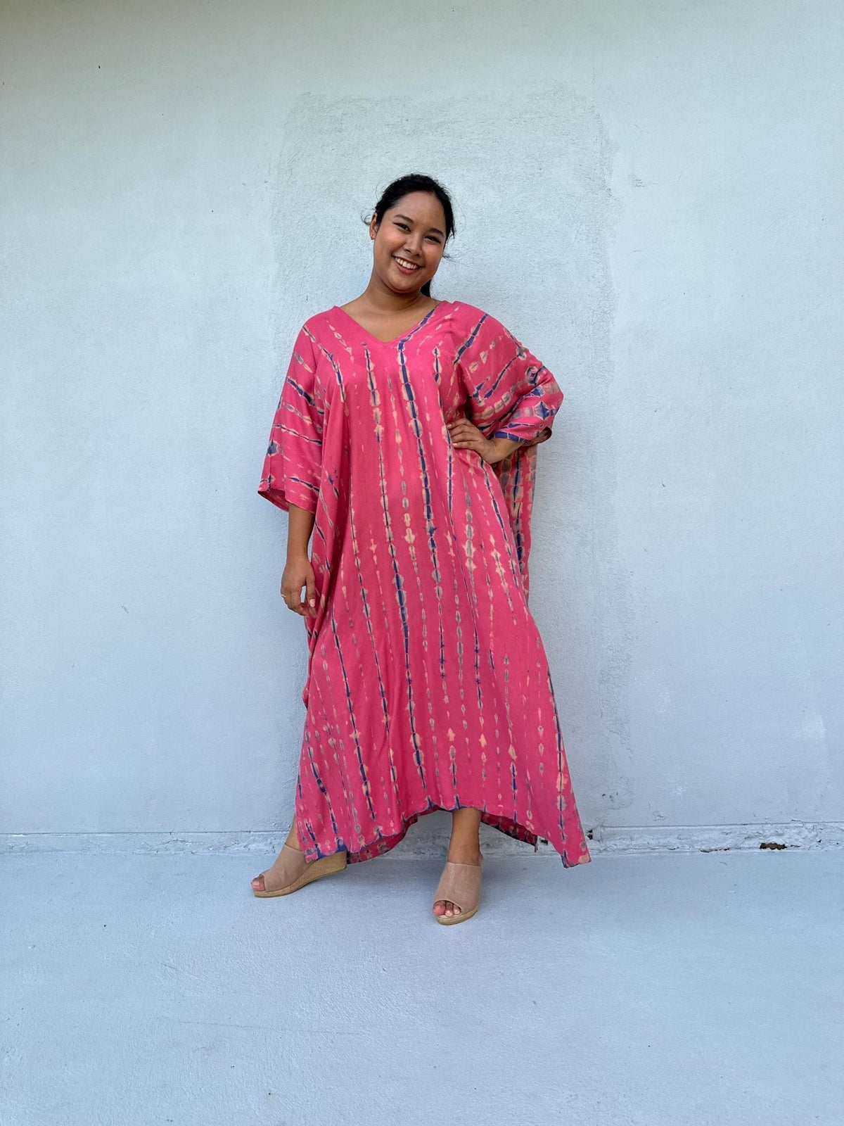 Camila Kaftan in Fuchsia & Blue Tie Dye-CM-56-50-Mala Handworks