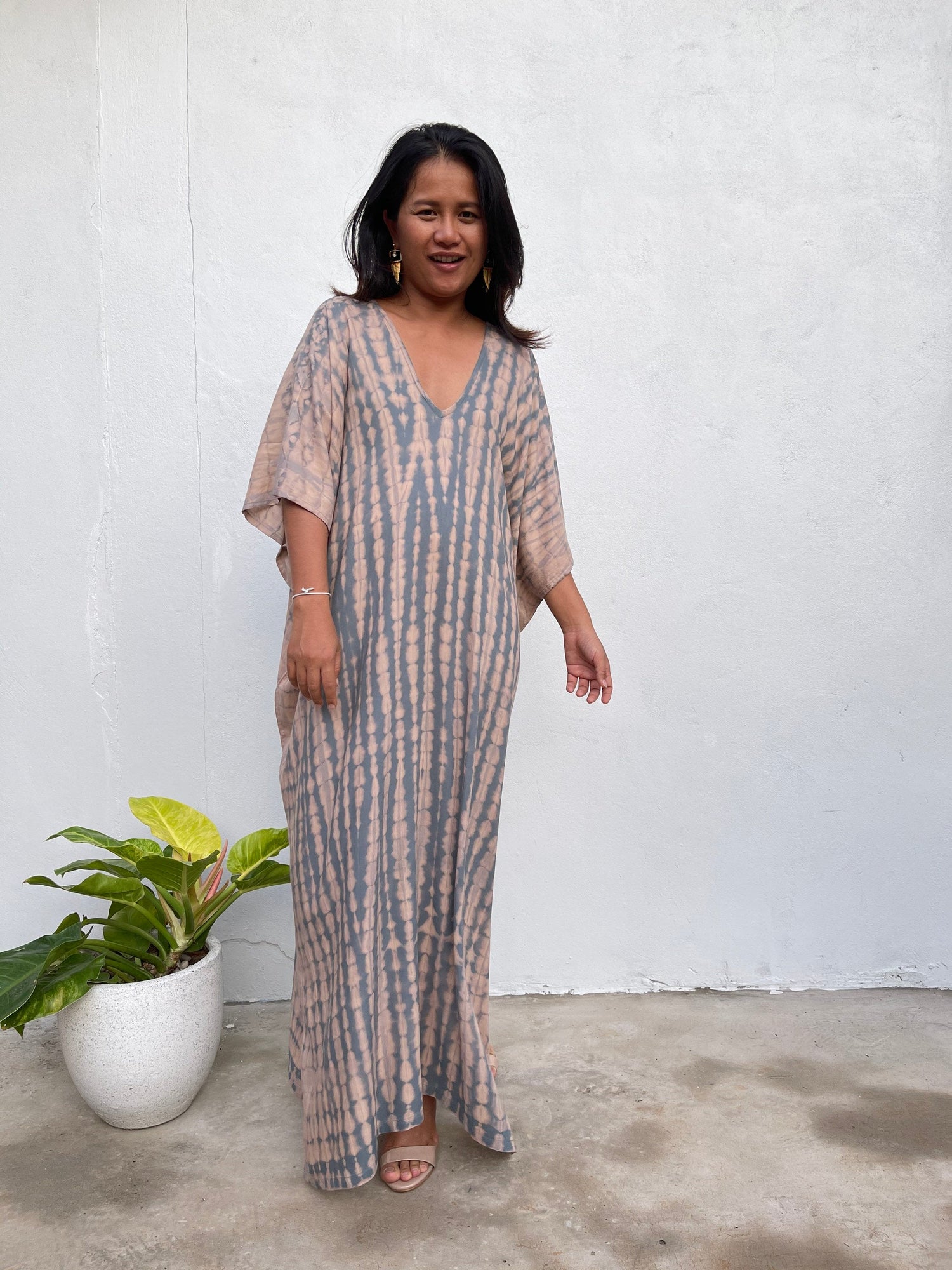 MALA handworks  Camila Kaftan in Gray and Brown Tie Dye