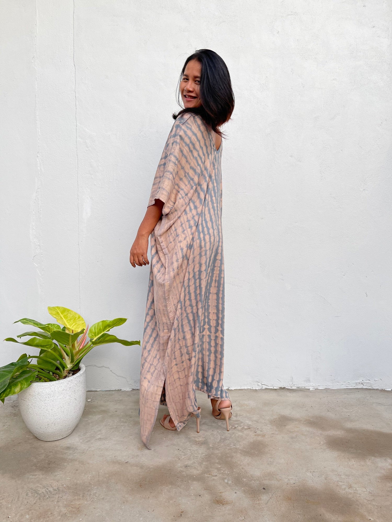 MALA handworks  Camila Kaftan in Gray and Brown Tie Dye