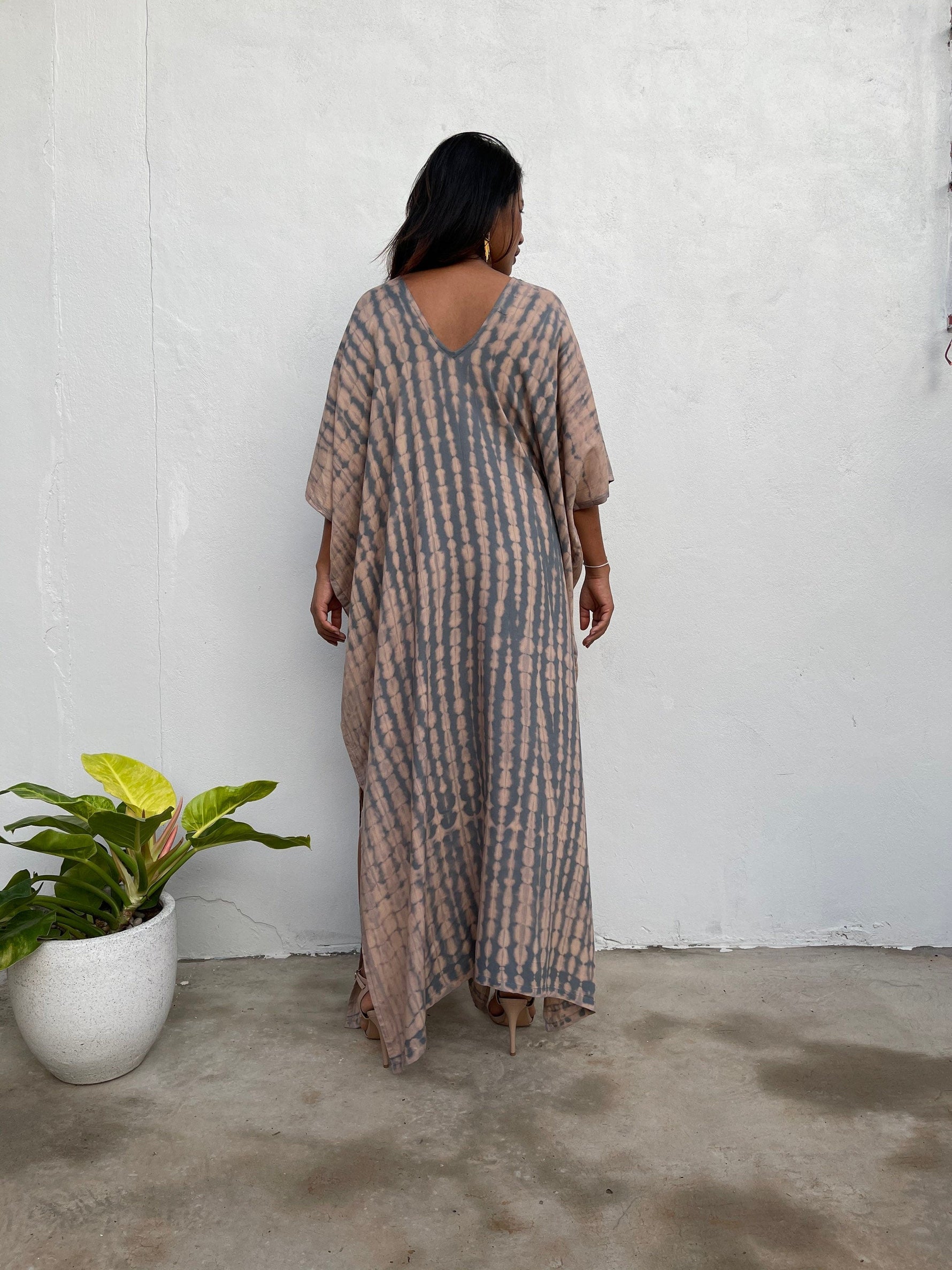 MALA handworks  Camila Kaftan in Gray and Brown Tie Dye