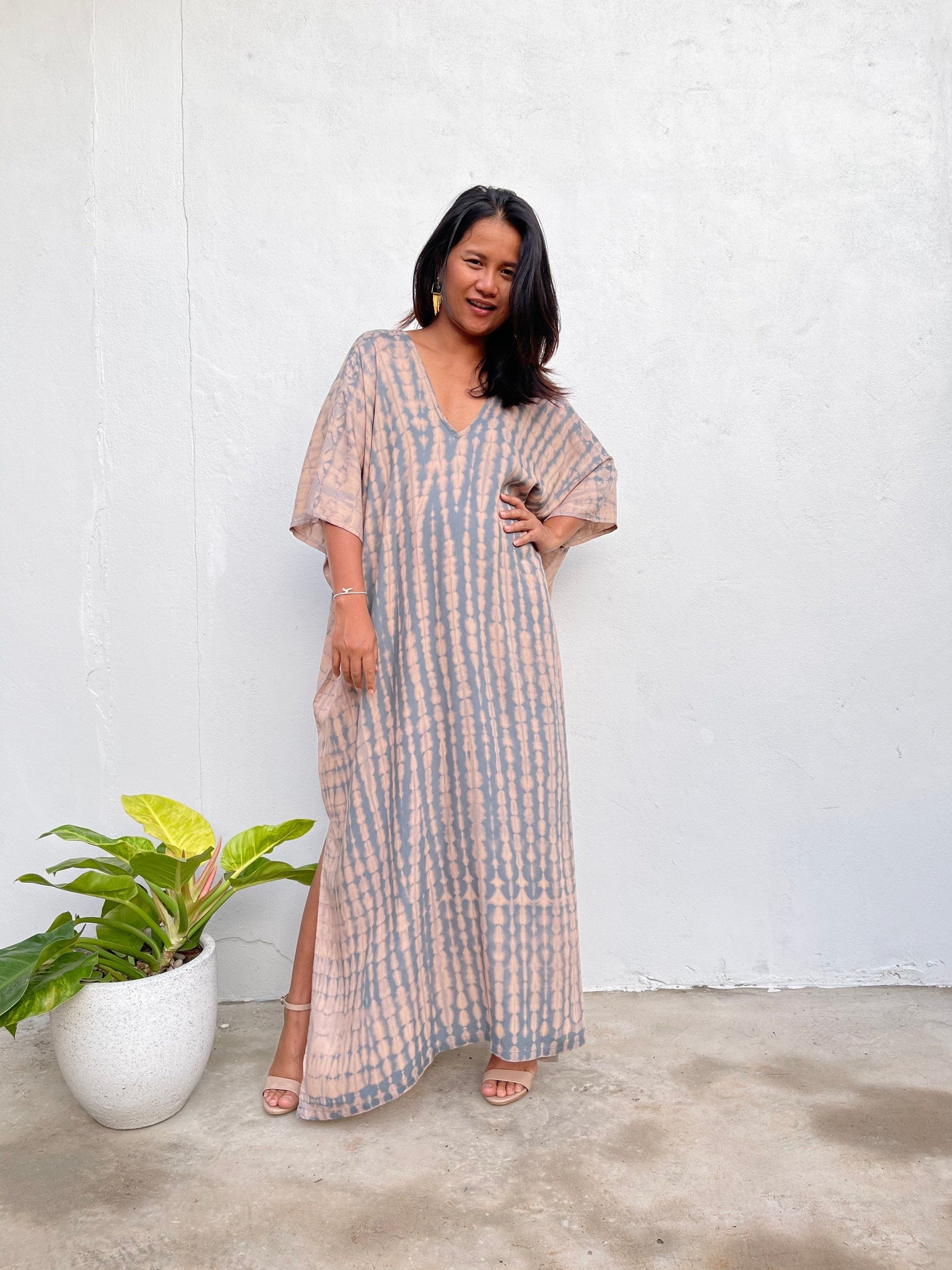 MALA handworks  Camila Kaftan in Gray and Brown Tie Dye