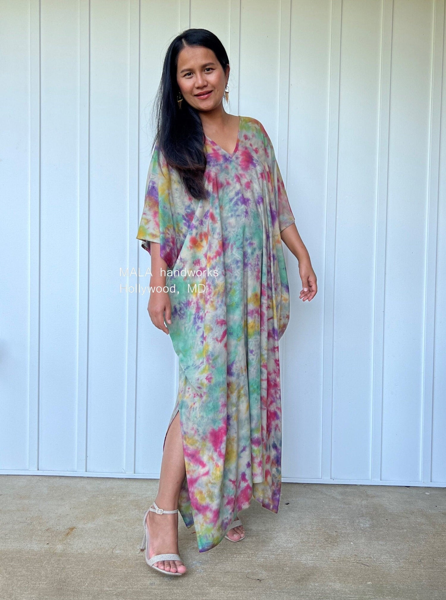 MALA handworks  Camila Kaftan in Gray and Rainbow Tie Dye