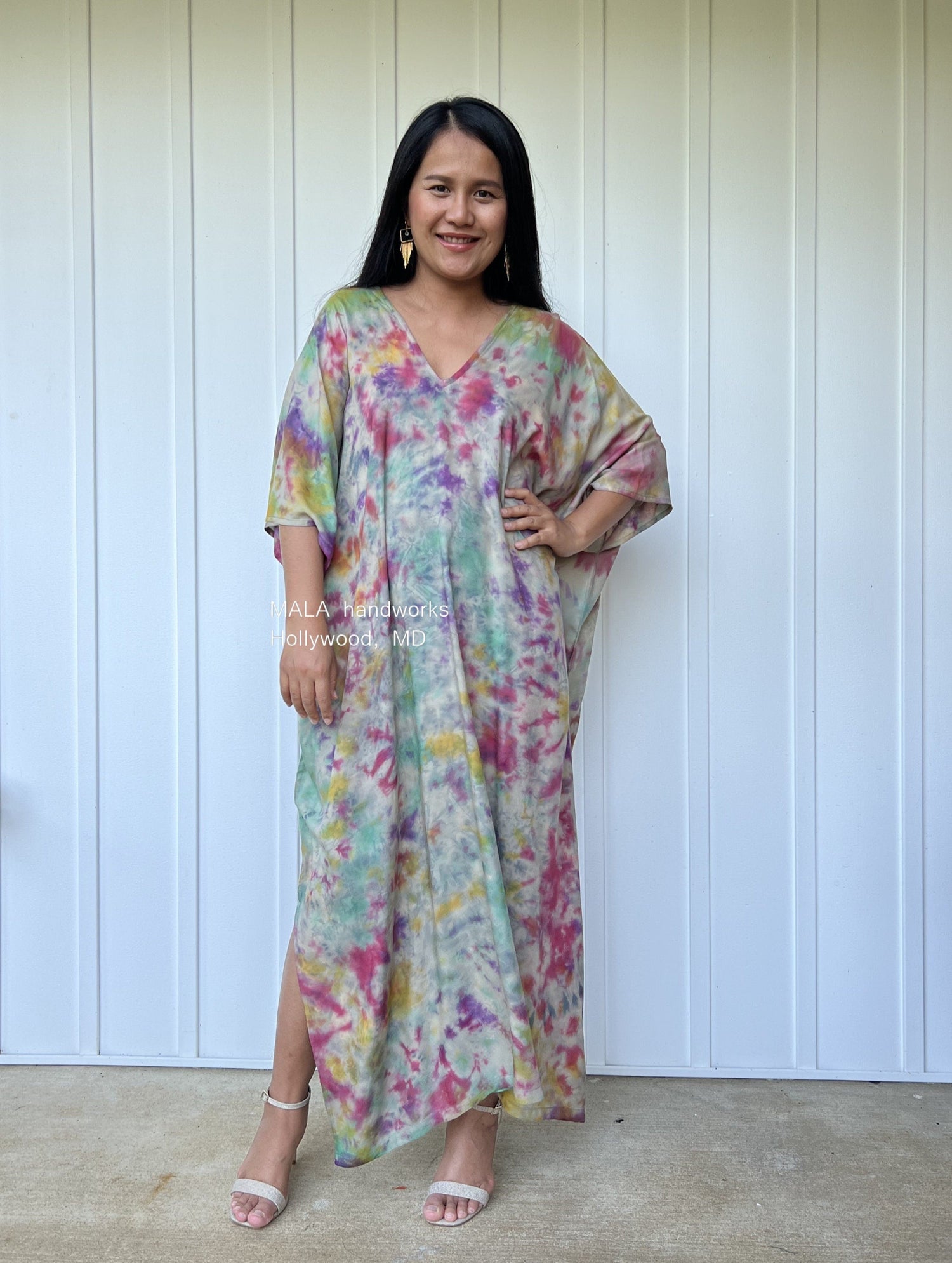 MALA handworks  Camila Kaftan in Gray and Rainbow Tie Dye