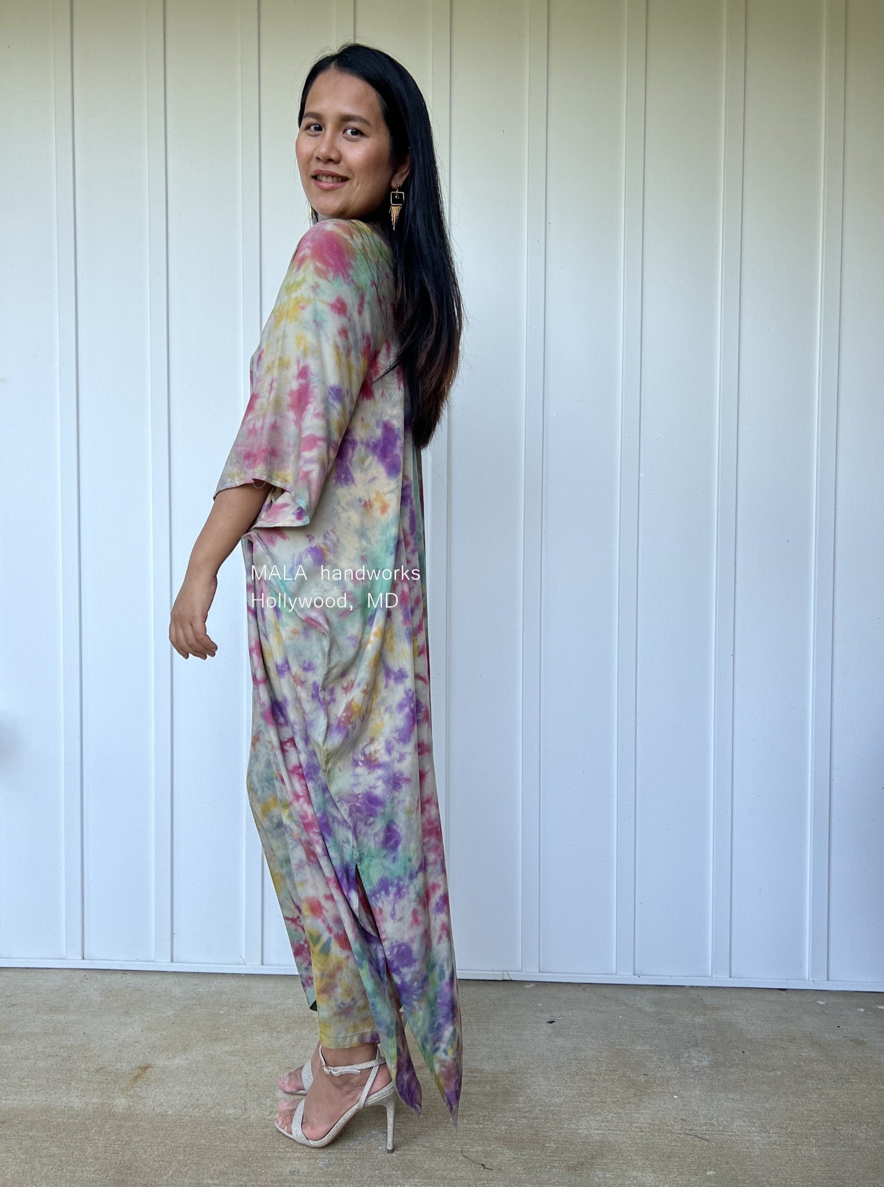 MALA handworks  Camila Kaftan in Gray and Rainbow Tie Dye