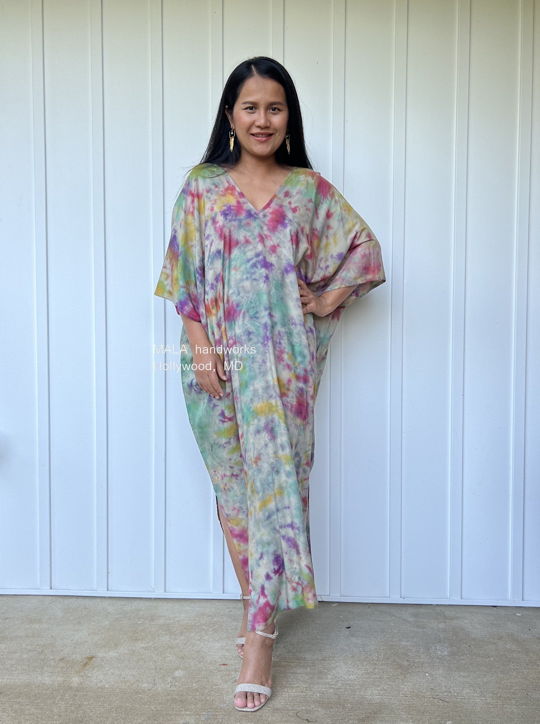 MALA handworks  Camila Kaftan in Gray and Rainbow Tie Dye