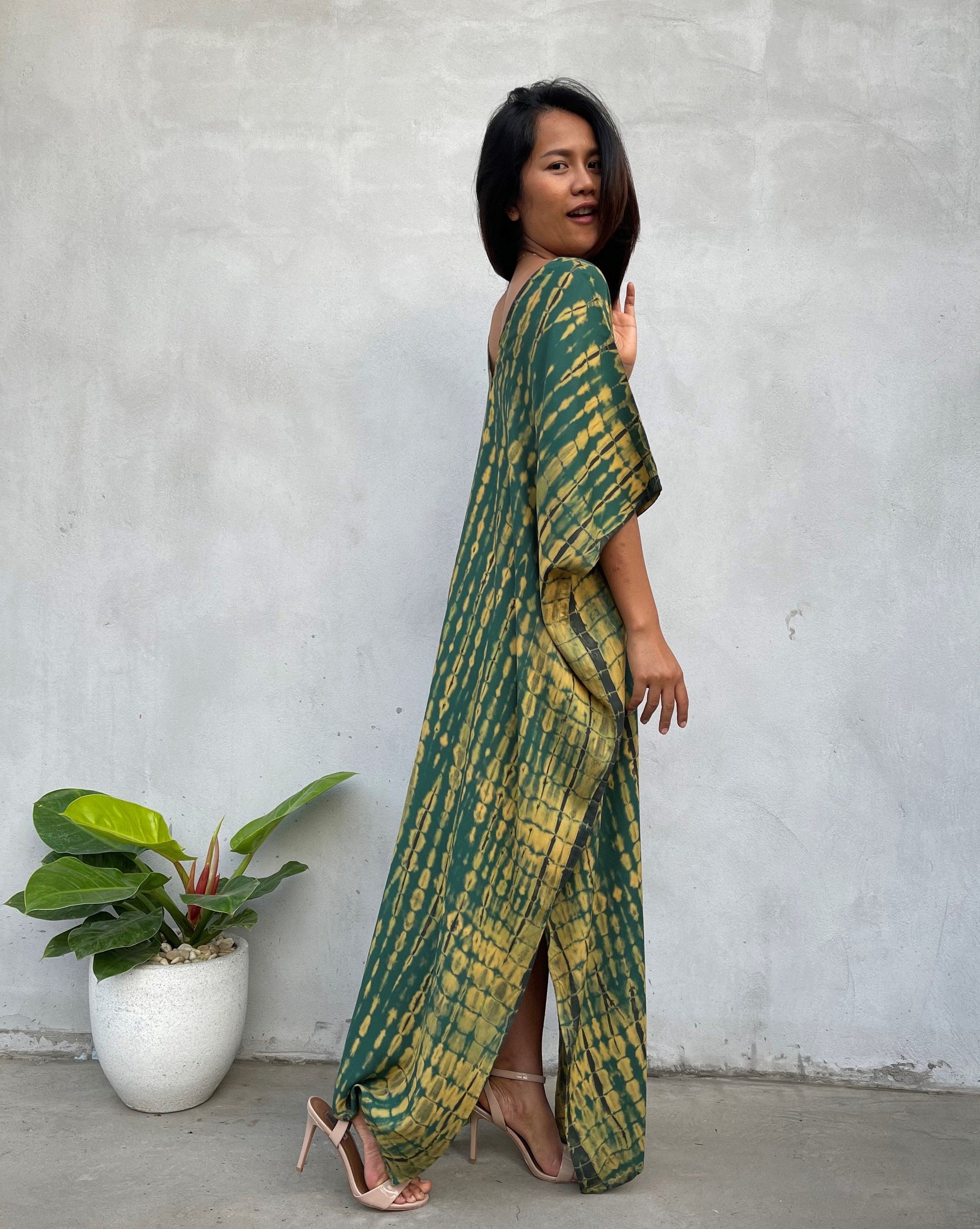 MALA handworks Camila Kaftan in Green and Yellow Tie Dye