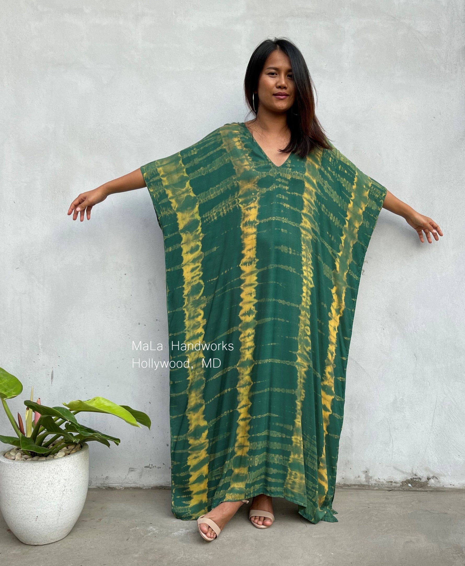 MALA handworks  Camila Kaftan in Green and Yellow Tie Dye