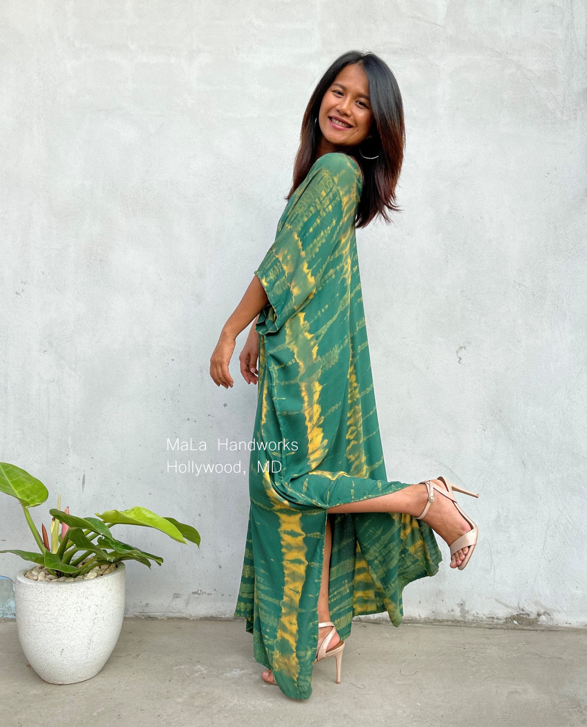 MALA handworks  Camila Kaftan in Green and Yellow Tie Dye