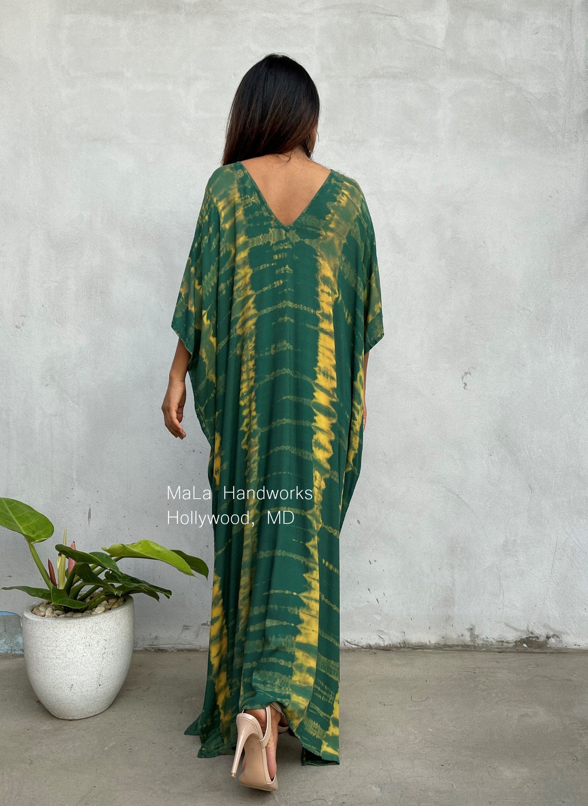 MALA handworks  Camila Kaftan in Green and Yellow Tie Dye
