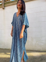 MALA handworks  Camila Kaftan in Indigo Blue Silkscreen Pattern