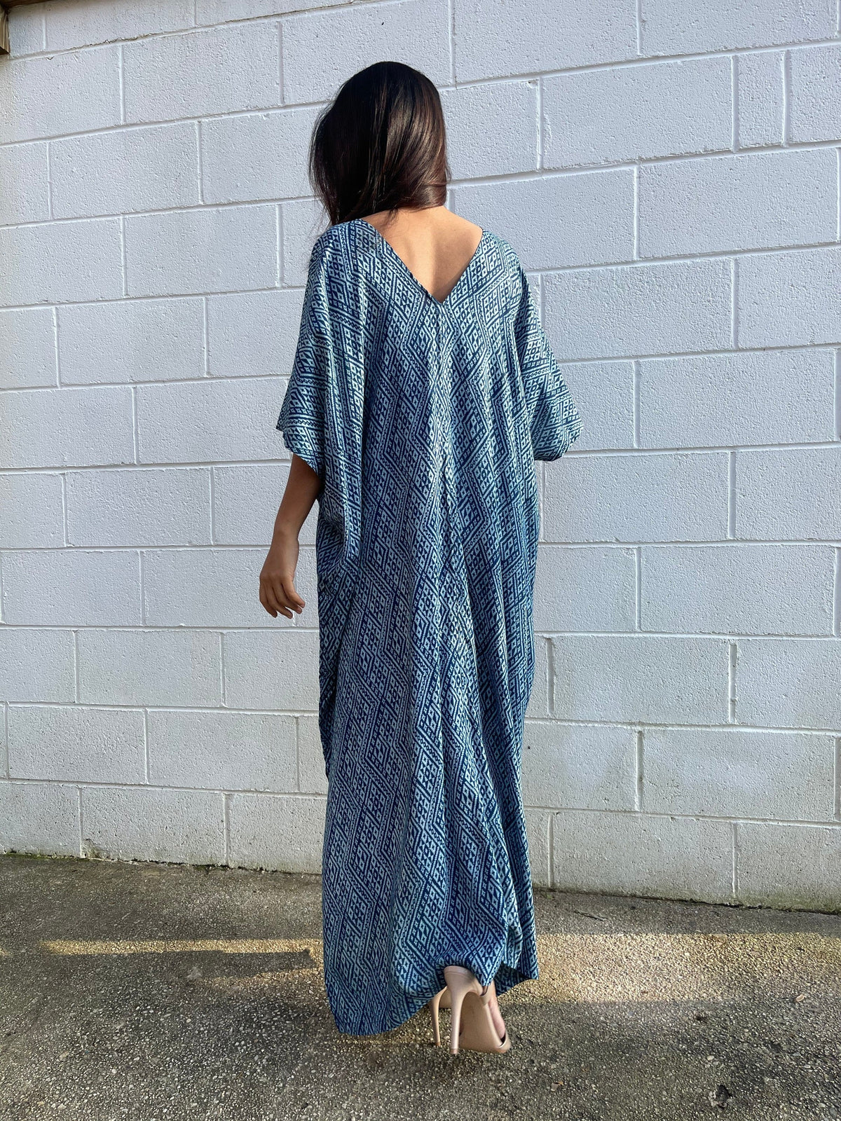 MALA handworks  Camila Kaftan in Indigo Blue Silkscreen Pattern