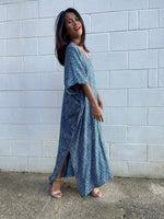 MALA handworks  Camila Kaftan in Indigo Blue Silkscreen Pattern