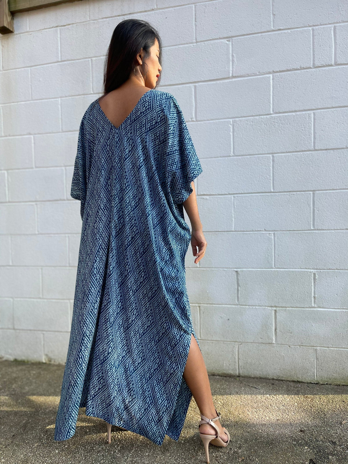 MALA handworks  Camila Kaftan in Indigo Blue Silkscreen Pattern