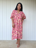 MALA handworks  Camila Kaftan in Pink and Blue Silkscreen Floral Pattern