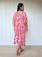MALA handworks  Camila Kaftan in Pink and Blue Silkscreen Floral Pattern