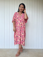 MALA handworks  Camila Kaftan in Pink and Blue Silkscreen Floral Pattern