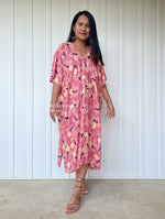 MALA handworks  Camila Kaftan in Pink and Blue Silkscreen Floral Pattern
