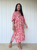 MALA handworks  Camila Kaftan in Pink and Blue Silkscreen Floral Pattern