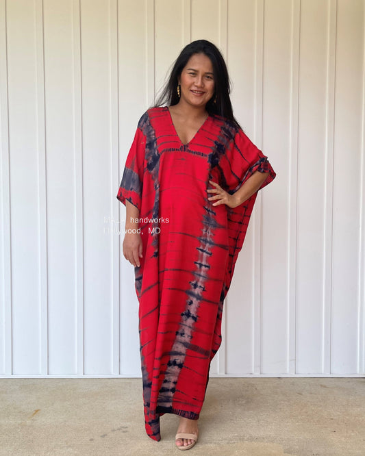 MALA handworks  Camila Kaftan in Red and Black Gray Tie Dye