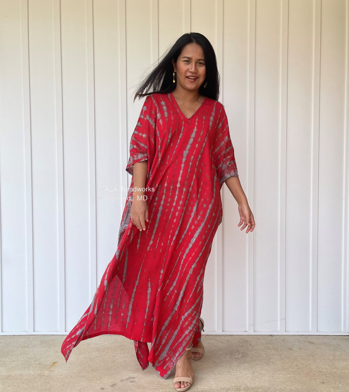MALA handworks  Camila Kaftan in Red and Gray Tie Dye