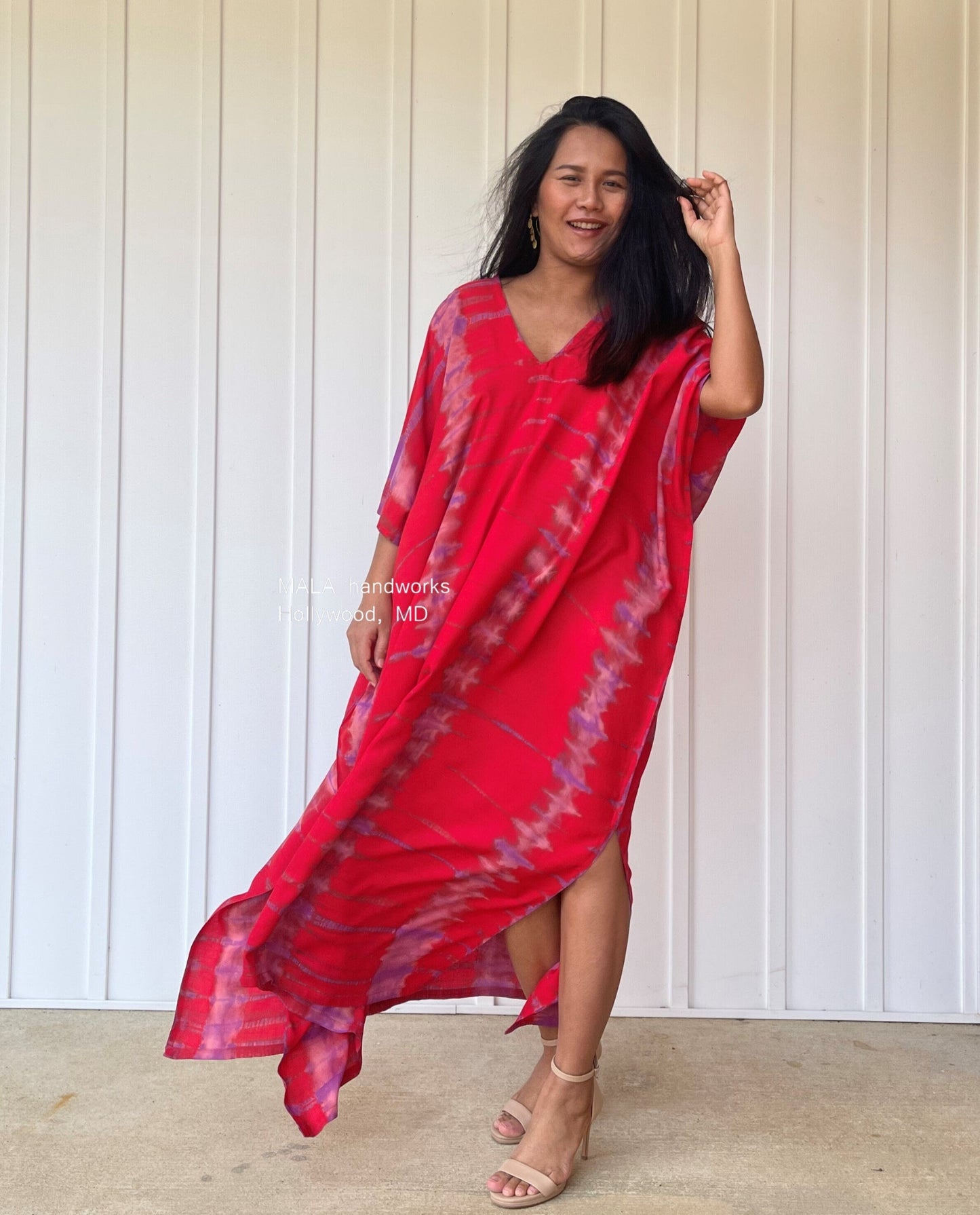 MALA handworks  Camila Kaftan in Red and Purple Tie Dye