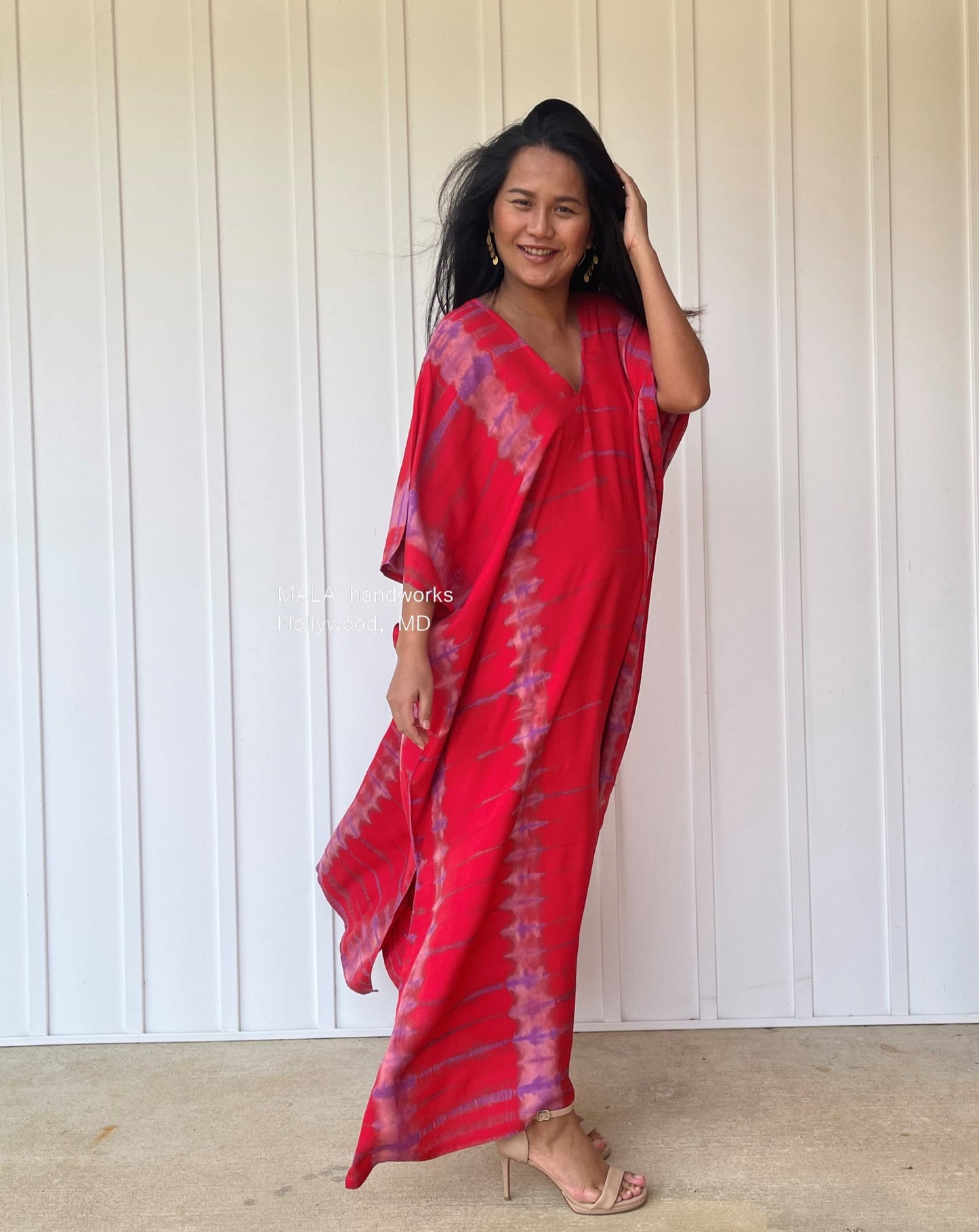 MALA handworks  Camila Kaftan in Red and Purple Tie Dye