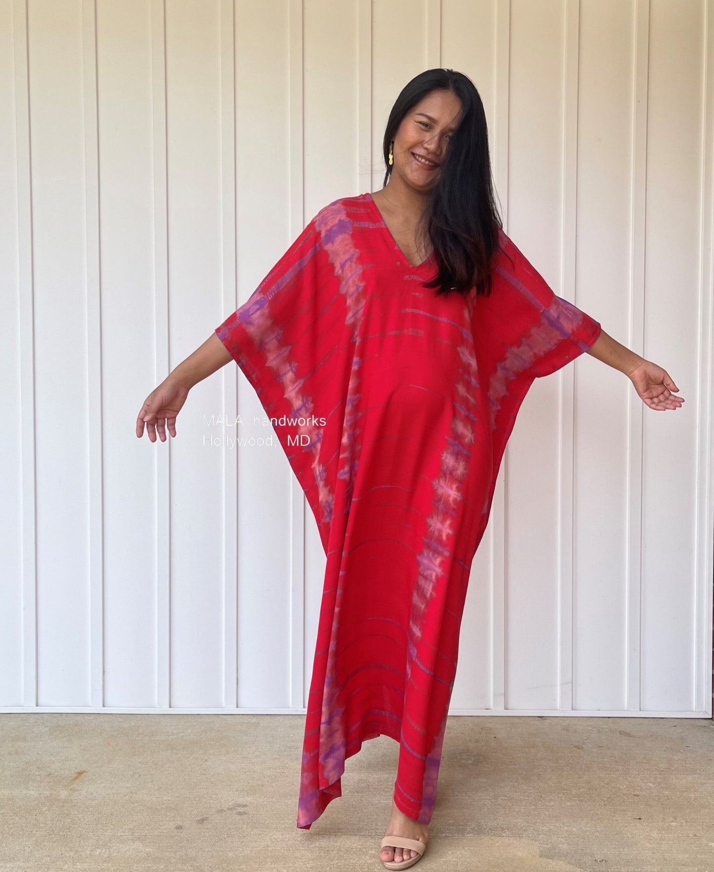 MALA handworks  Camila Kaftan in Red and Purple Tie Dye