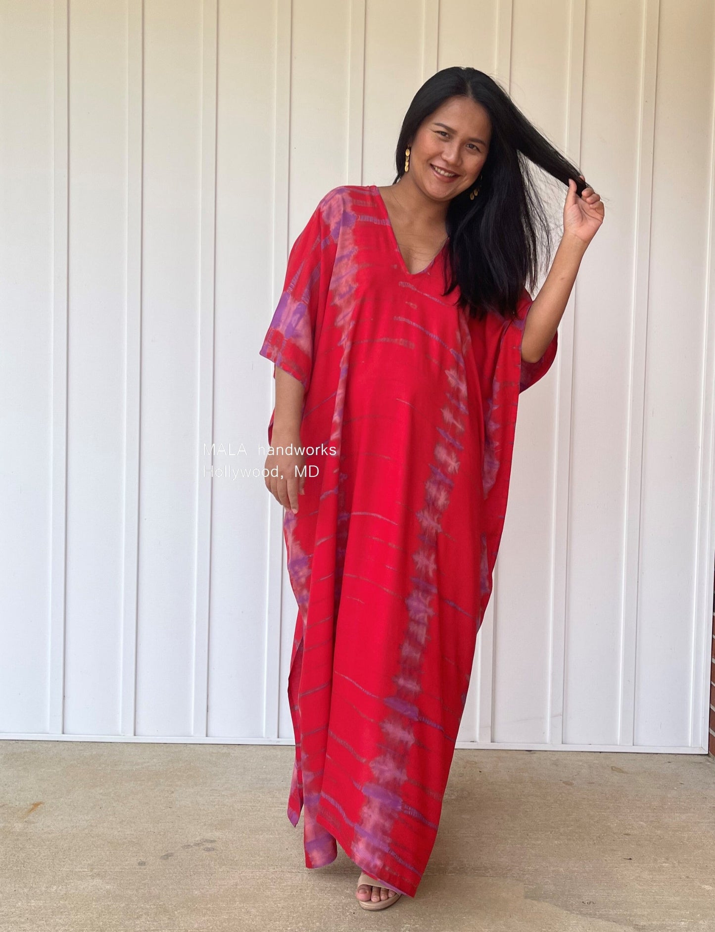 MALA handworks  Camila Kaftan in Red and Purple Tie Dye