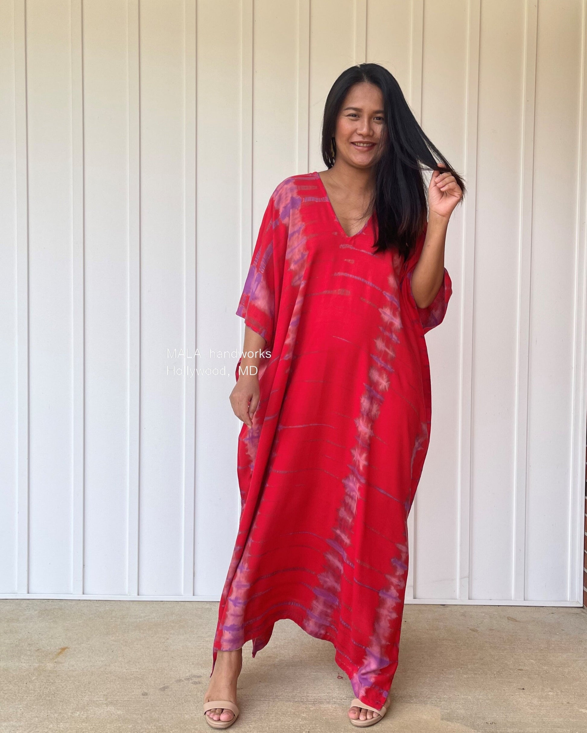 MALA handworks  Camila Kaftan in Red and Purple Tie Dye