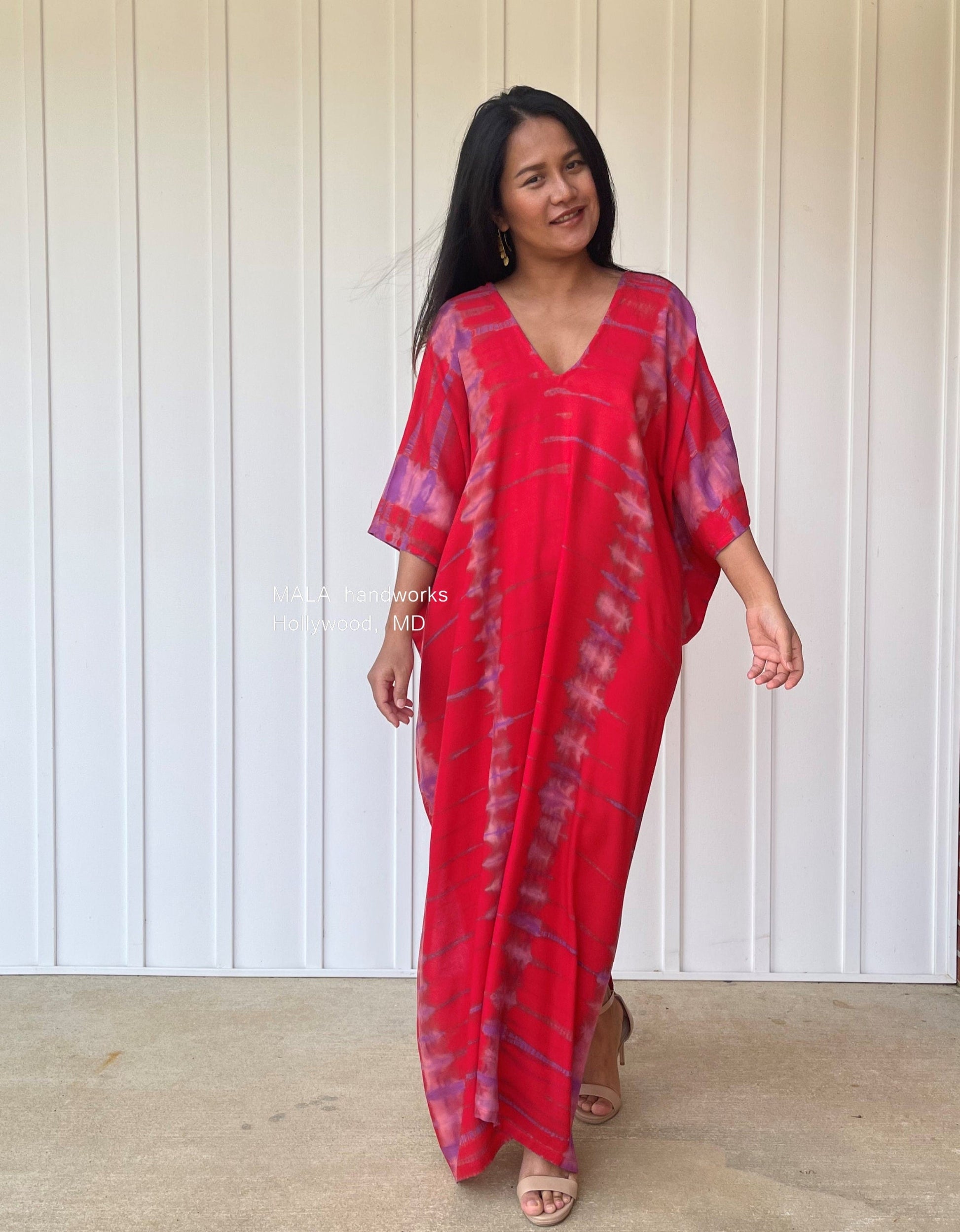 MALA handworks  Camila Kaftan in Red and Purple Tie Dye