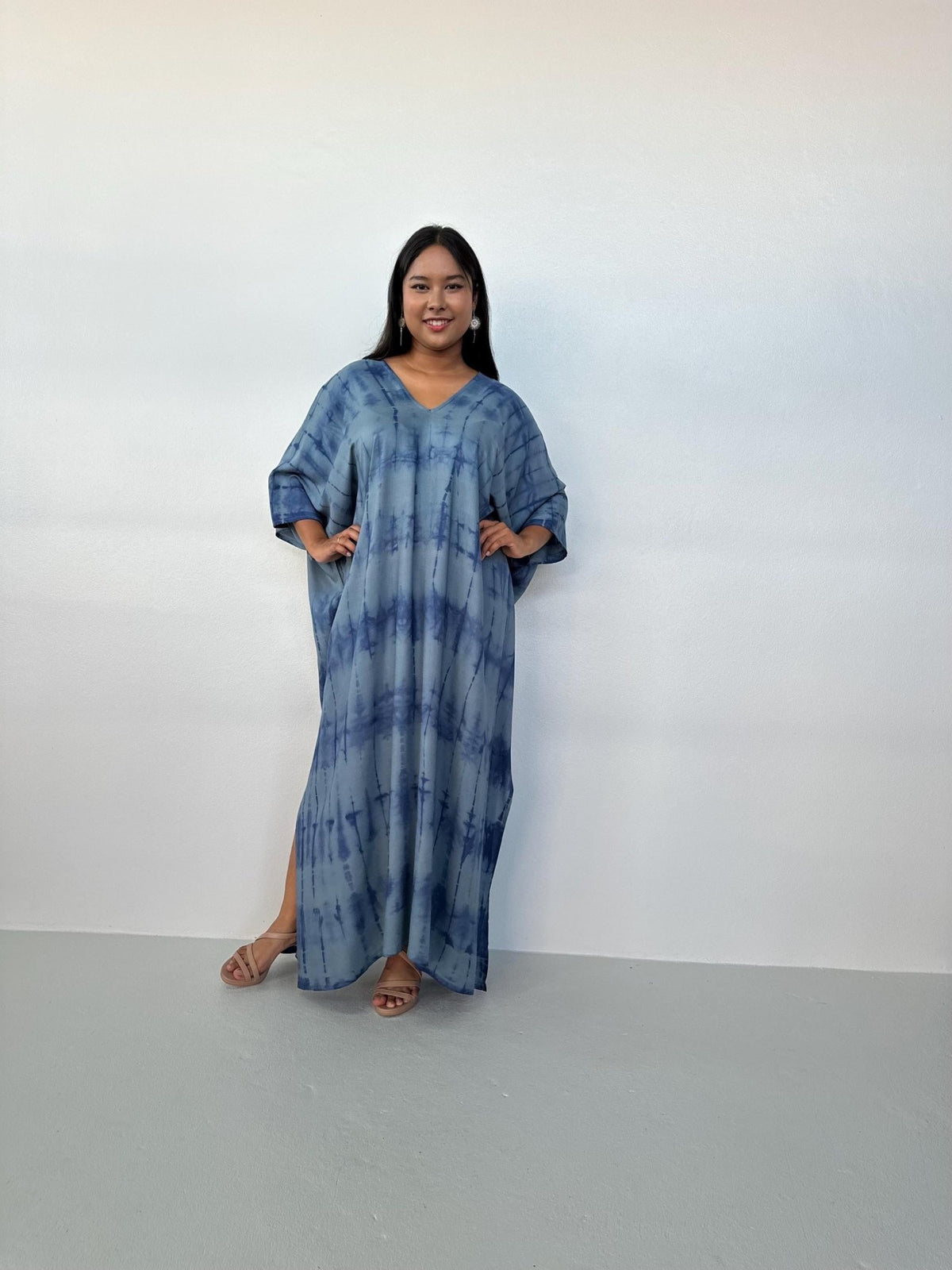 Camila Kaftan in Slate & Blue Tie Dye-CM-63-Mala Handworks