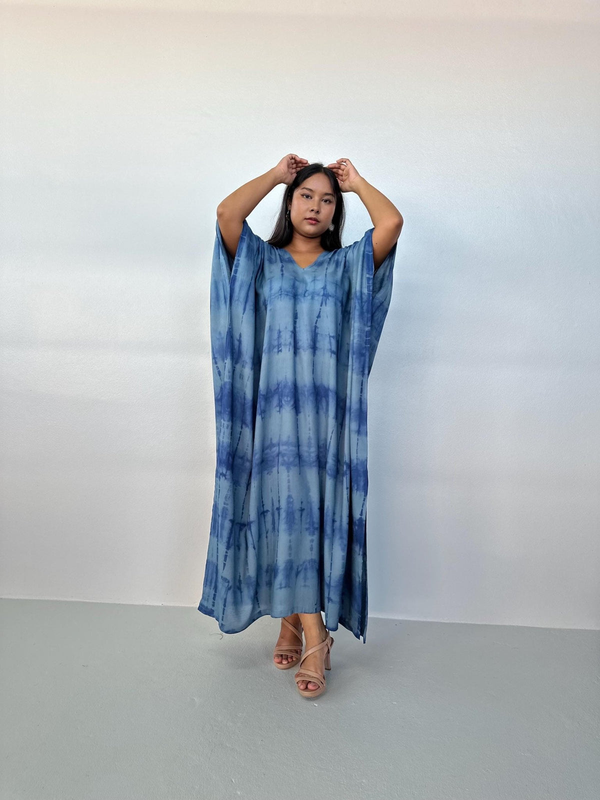 Camila Kaftan in Slate & Blue Tie Dye-CM-63-Mala Handworks