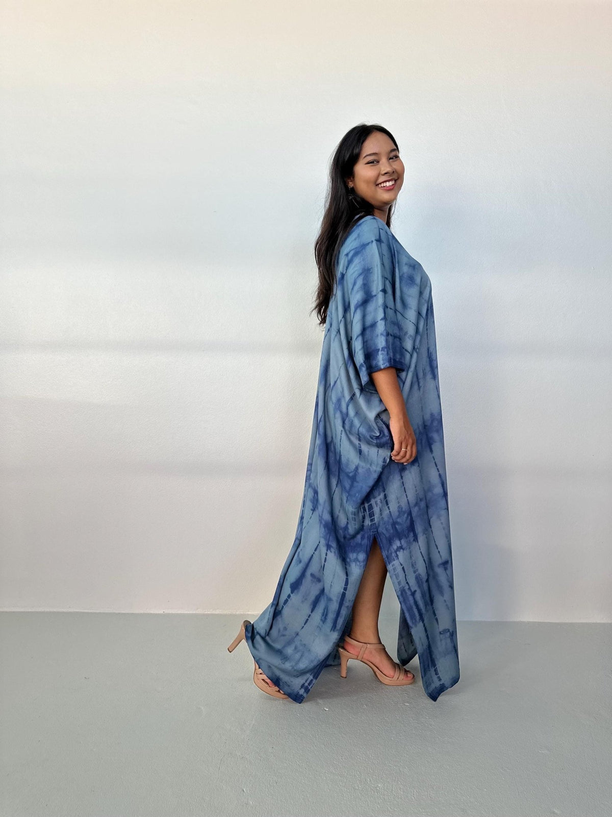 Camila Kaftan in Slate & Blue Tie Dye-CM-63-Mala Handworks