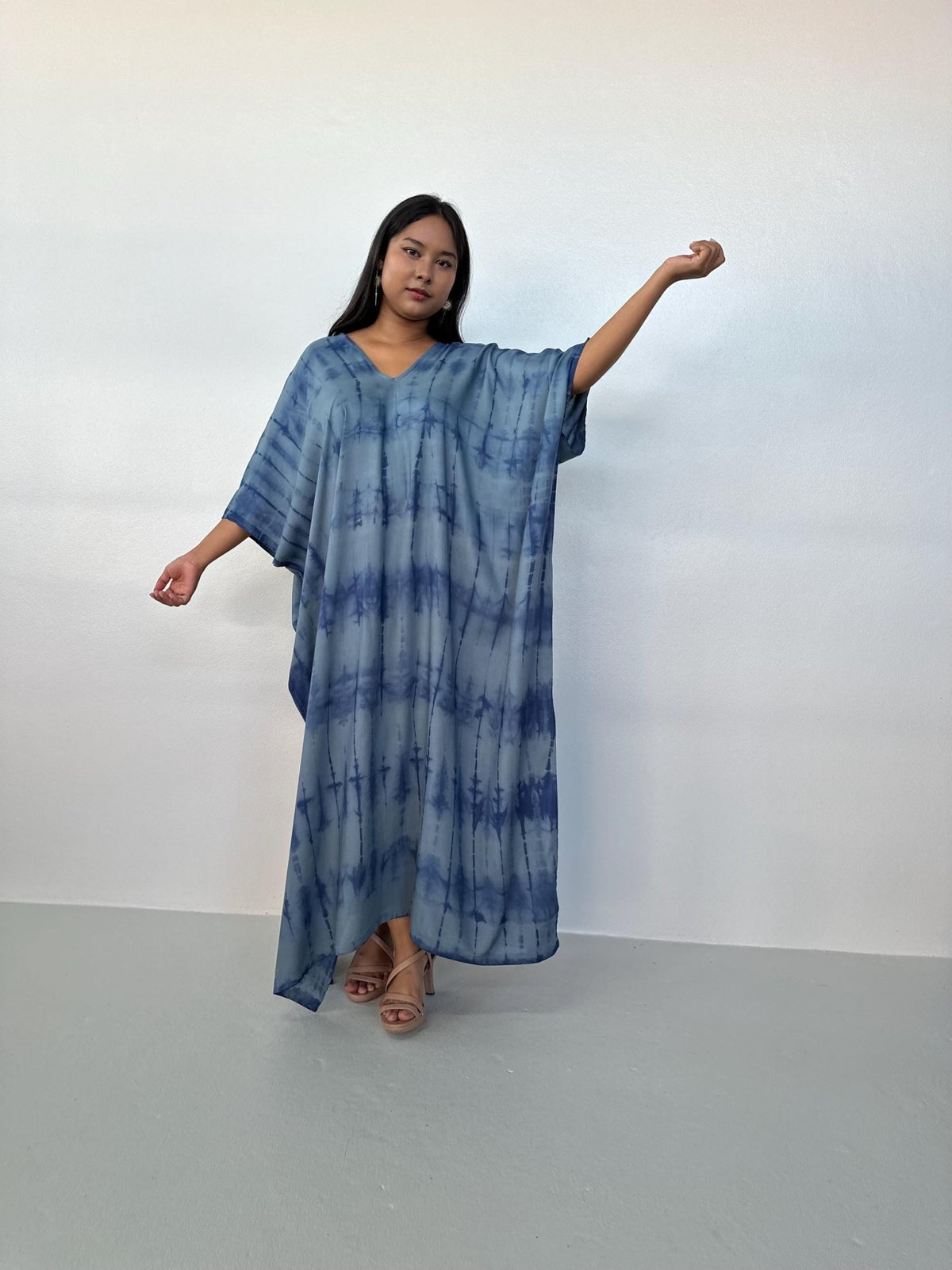 Camila Kaftan in Slate & Blue Tie Dye-CM-63-Mala Handworks