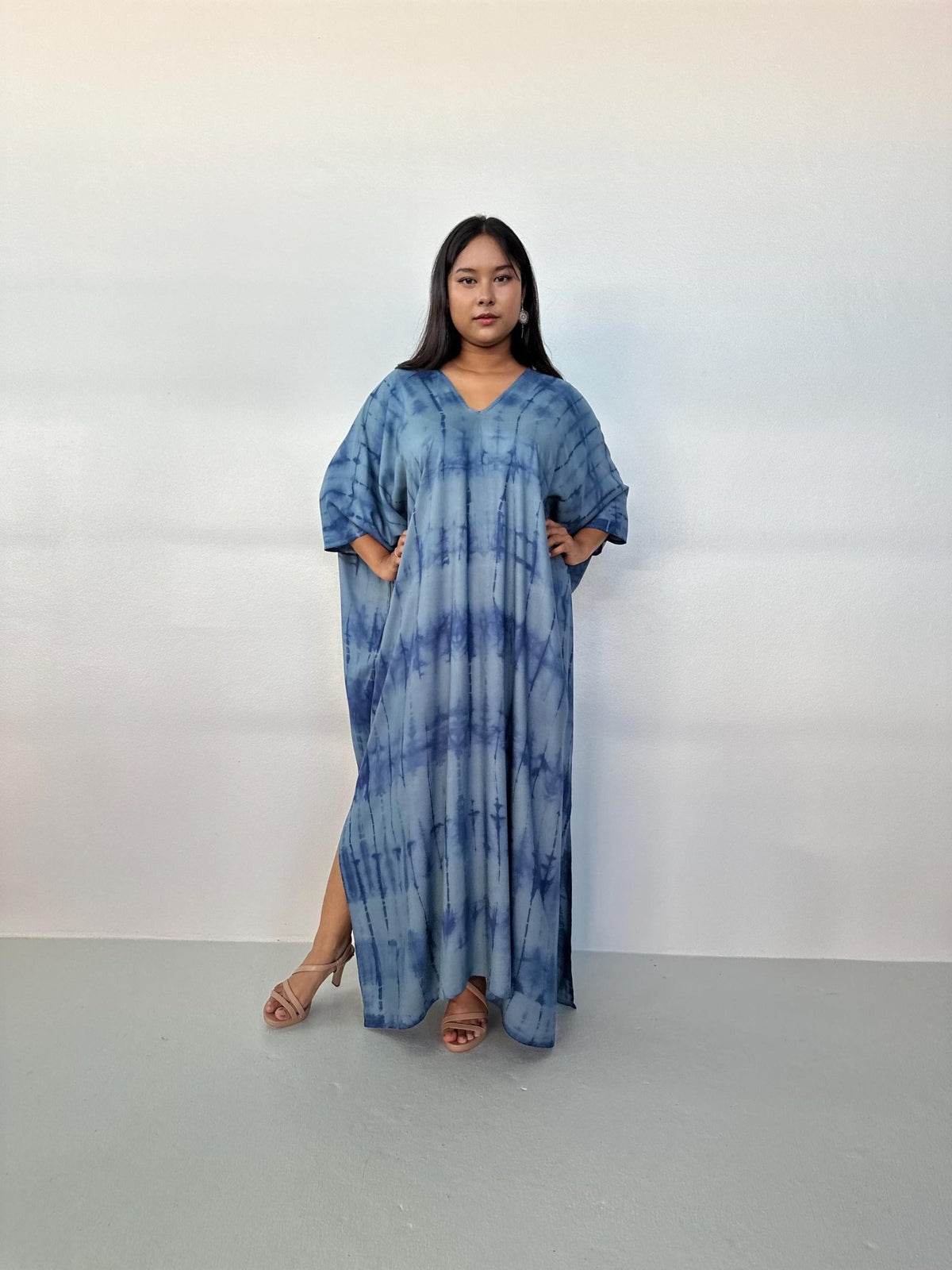 Camila Kaftan in Slate & Blue Tie Dye-CM-63-Mala Handworks