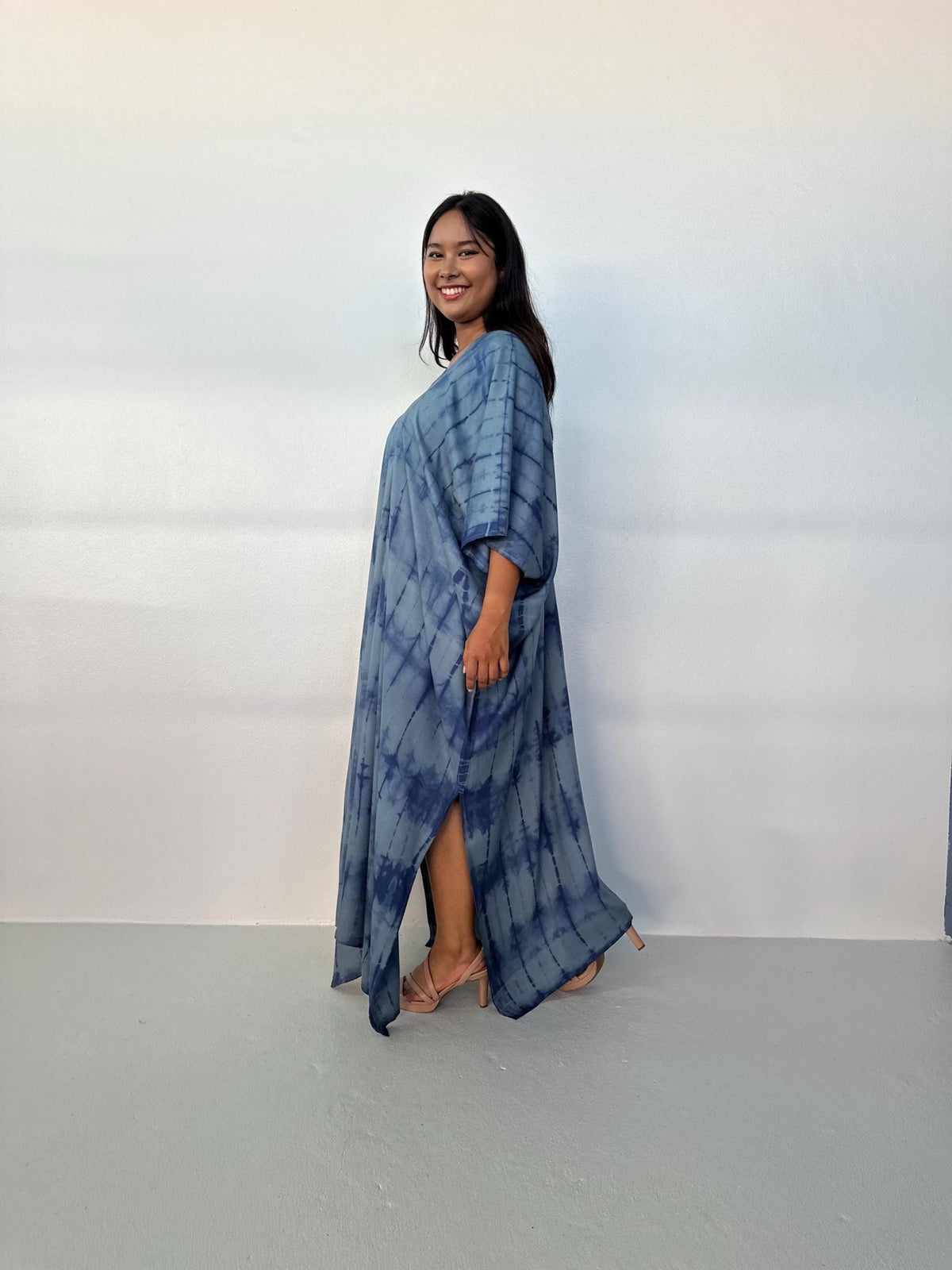 Camila Kaftan in Slate & Blue Tie Dye-CM-63-Mala Handworks