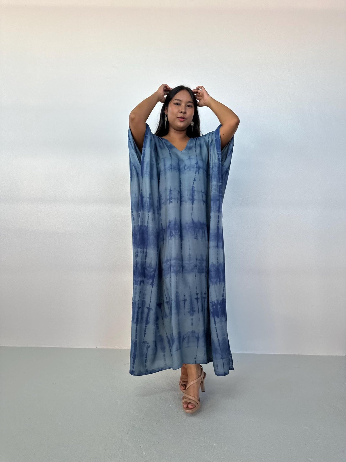 Camila Kaftan in Slate & Blue Tie Dye-CM-63-Mala Handworks