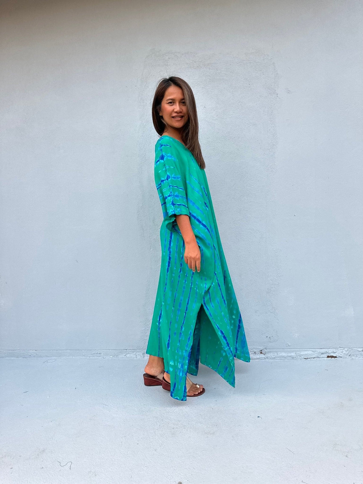 Camila Kaftan in Teal & Cornflower Tie Dye-CM-55-50-Mala Handworks