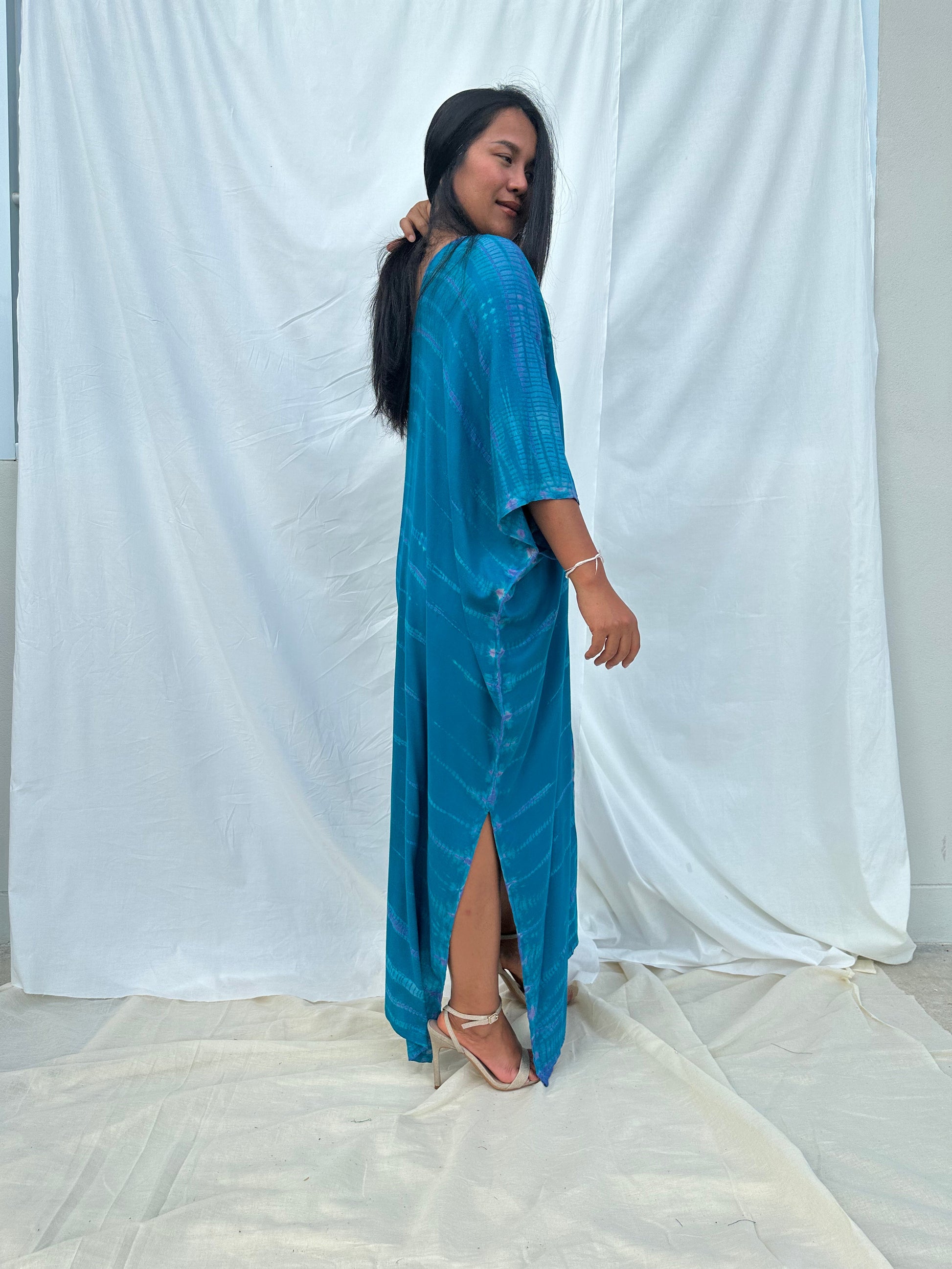 MALA handworks Camila Kaftan in Turquoise Blue Tie Dye