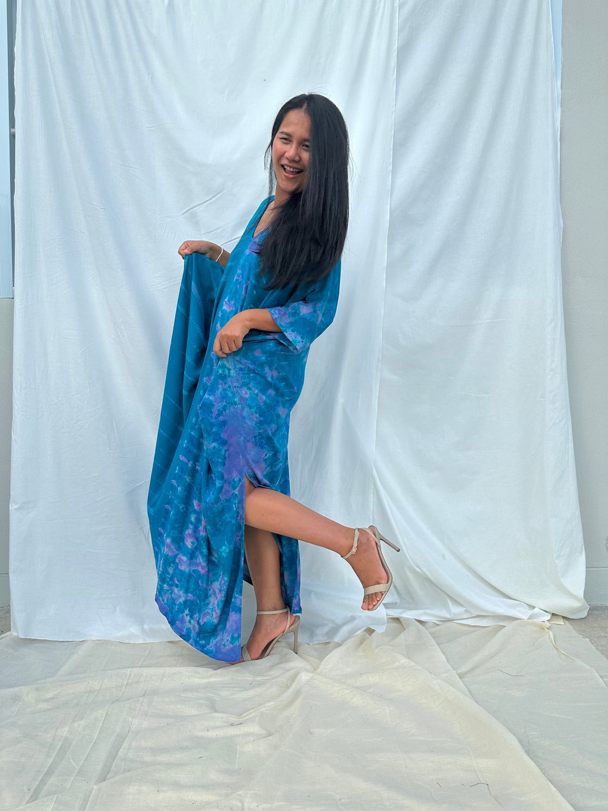 MALA handworks Camila Kaftan in Turquoise Blue Tie Dye