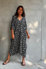 Camila Lucky Cat Kaftan in Black-CM-62-Mala Handworks
