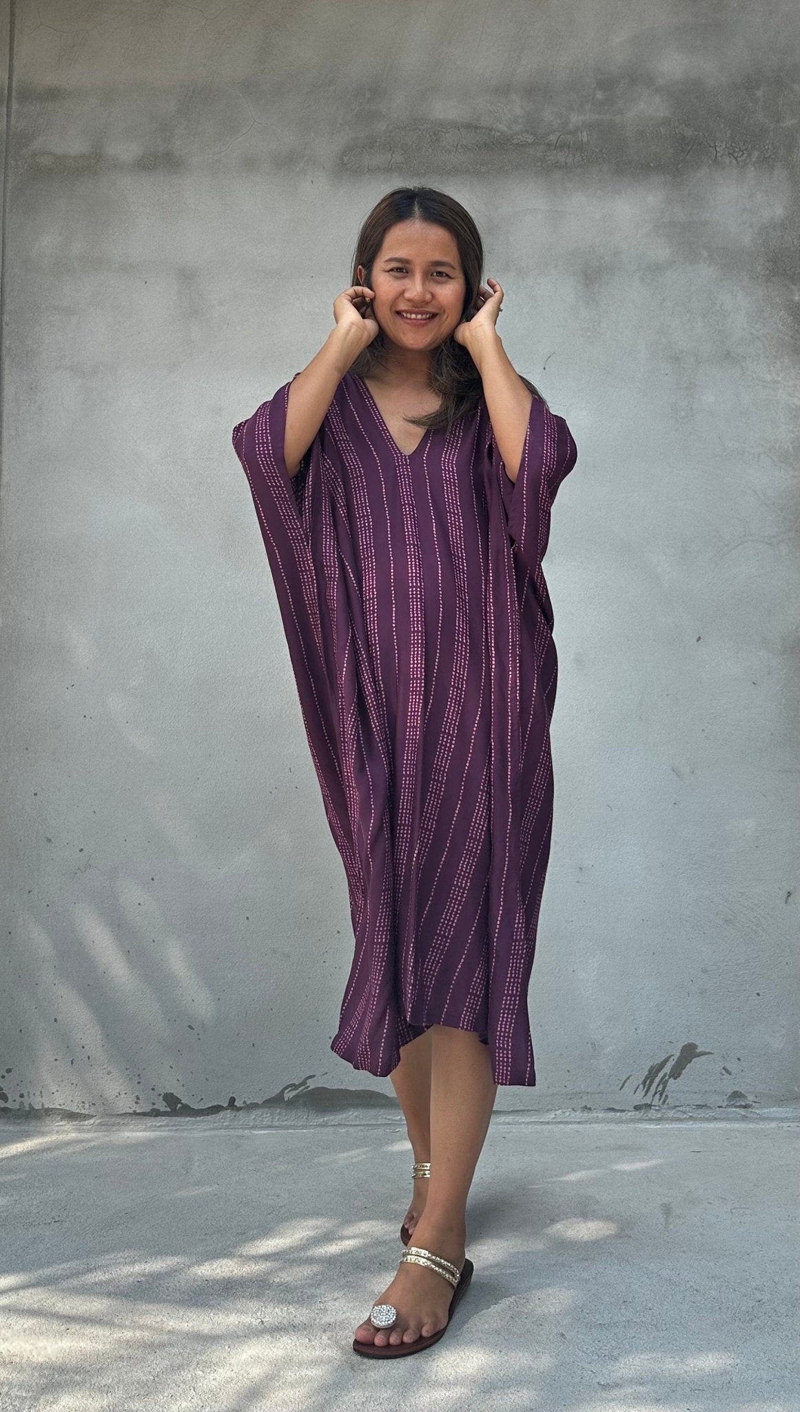 Camila Reed Kaftan in Eggplant-CM-58-40-Mala Handworks