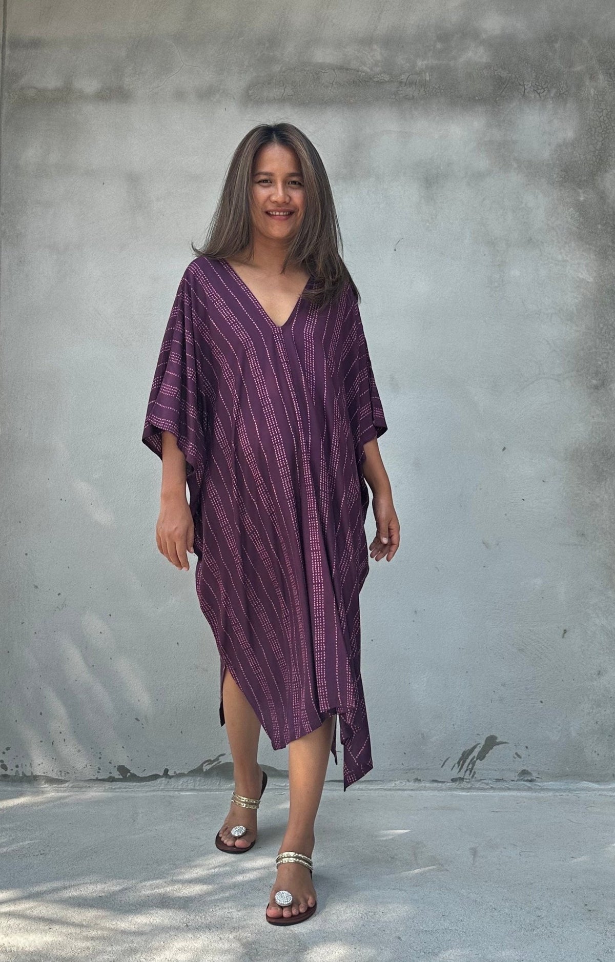Camila Reed Kaftan in Eggplant-CM-58-40-Mala Handworks