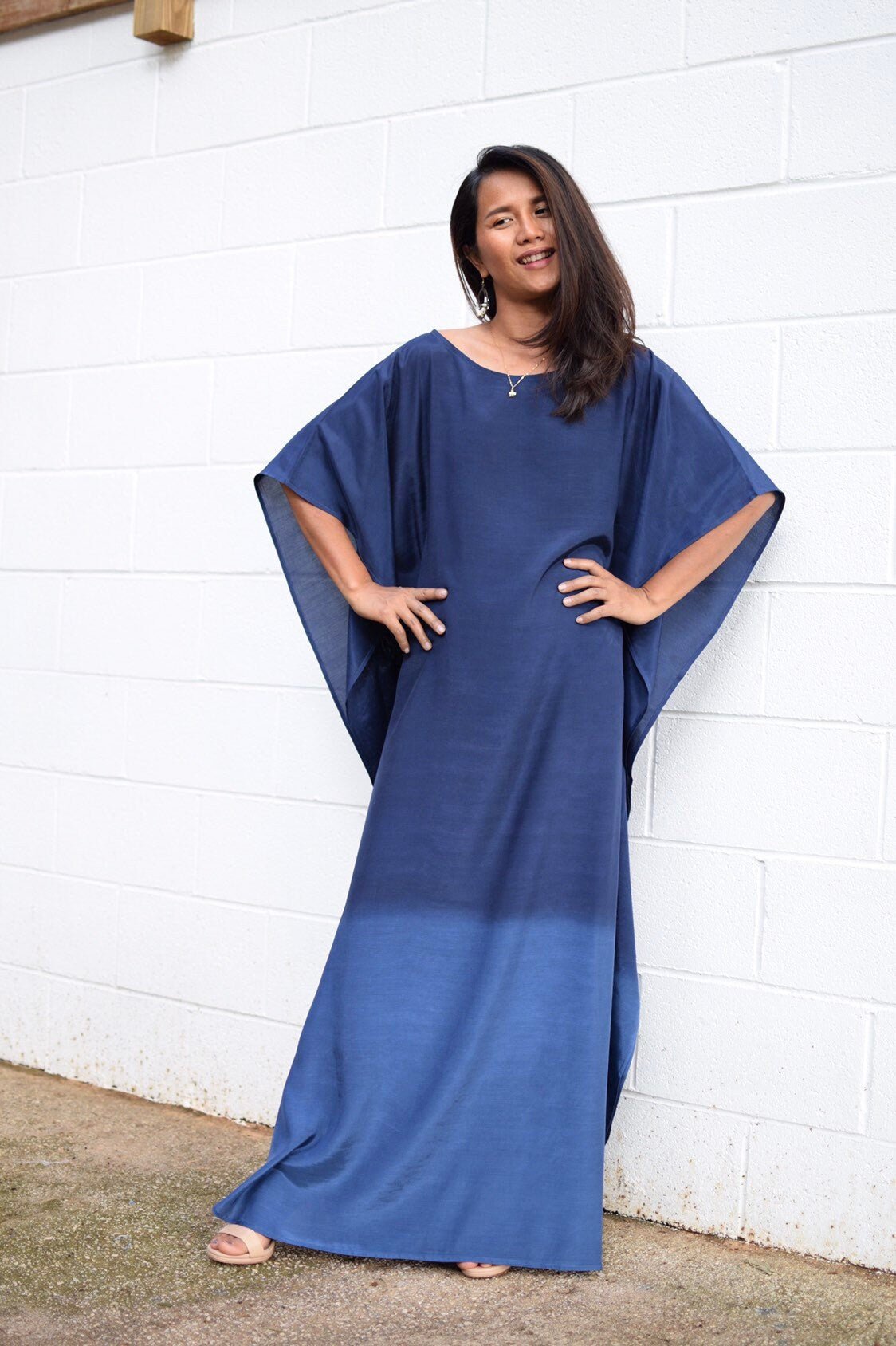 Cora Hand Painted Kaftan in Indigo Blue - Mala Handworks