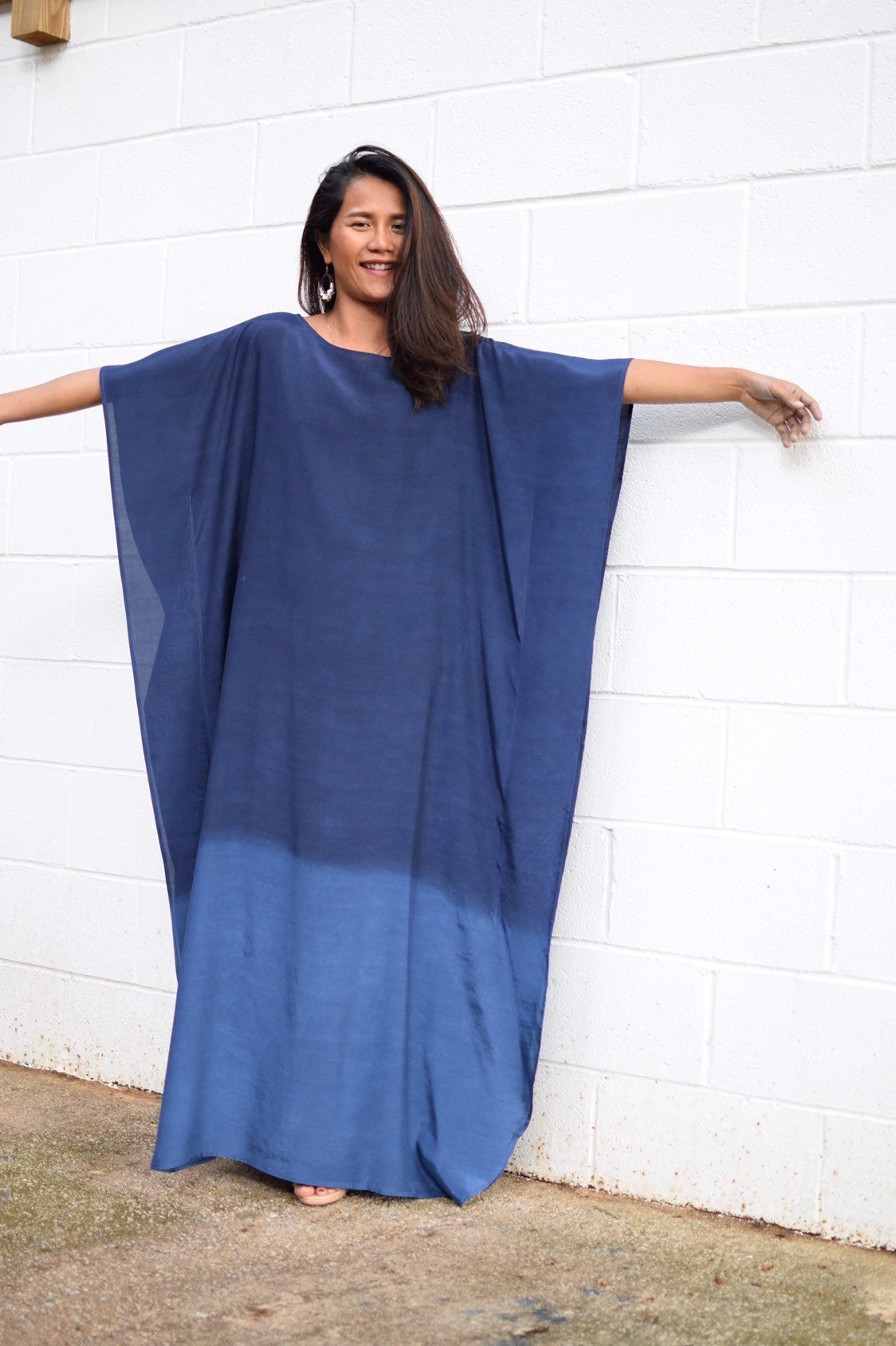 Cora Hand Painted Kaftan in Indigo Blue - Mala Handworks