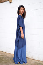 Cora Hand Painted Kaftan in Indigo Blue - Mala Handworks
