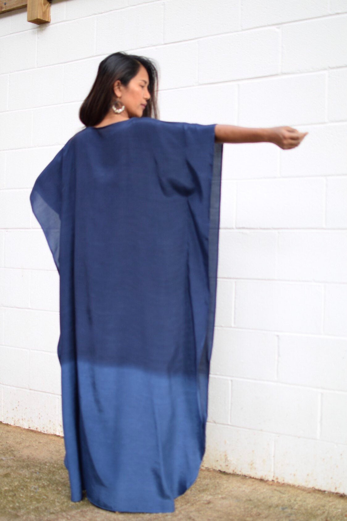 Cora Hand Painted Kaftan in Indigo Blue - Mala Handworks
